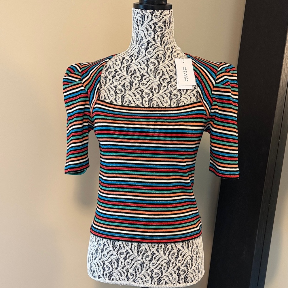 NWT Derek Lam 10 Crosby Striped metallic Top size small